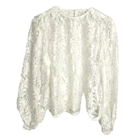 White Lace Top Blouse Long Sleeve size Large - Picture 1 of 9